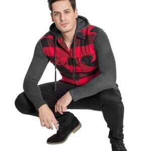 Men's Flannel Hoodie - Red